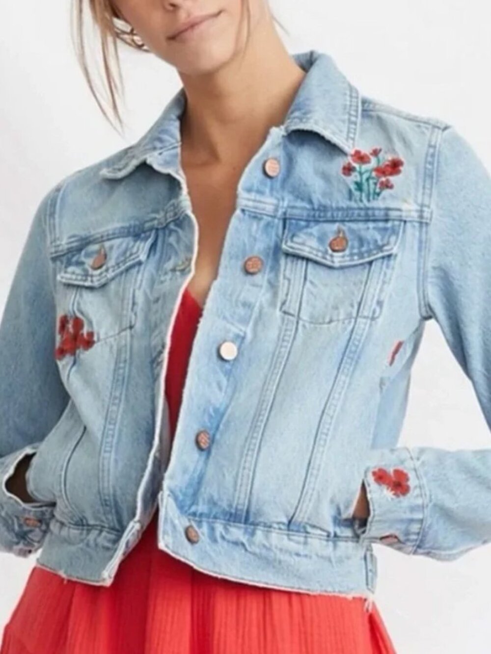 Marine Layer Blue Jean Baby Embroidered Denim Jacket Size XL - Picture 1 of 7